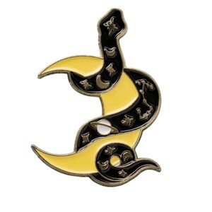 Black Celestial Star Moon Snake Wrapped On Crescent Moon Enamel Pin Brooch